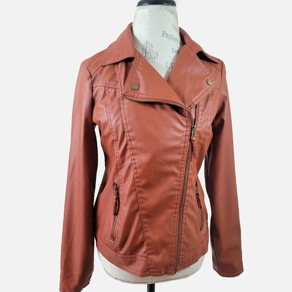 Miss Lili Faux Leather Orange Jacket - Size Small - Picture 1 of 11
